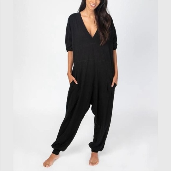 Natural life 100% cotton black v-neck Charlie jumpsuit oversize size XS - Picture 1 of 6